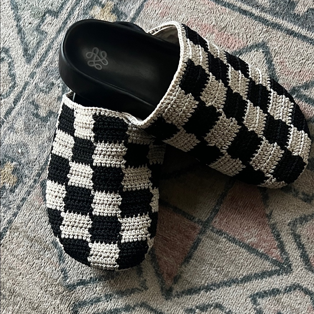 The Sak Black & whote crochet clogs $129